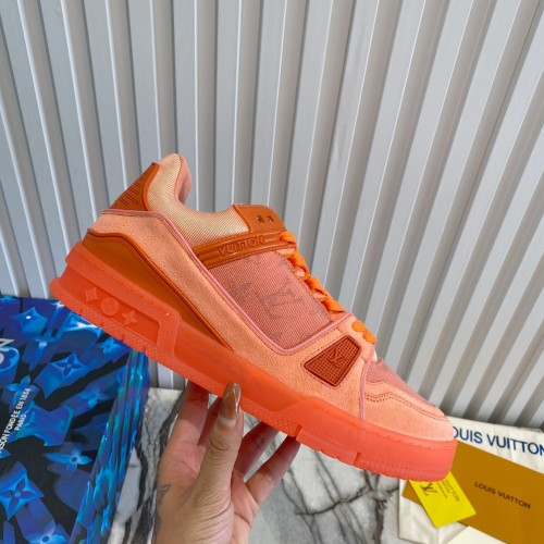 Louis Vuitton Men Shoes Fashion Design Luxury Brand LV TRAINER SNEAKER 1A8MJP Peach Pink Monogram denim with Original Box