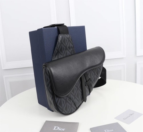 Dior Womens Mens Bag Saddle Bag Luxury Brand Design Fashion Type Shoulder Bags SADDLE BAG Black CD Diamond Canvas and Smooth Calfskin 1ADPO093CDP_H43E with Original Box