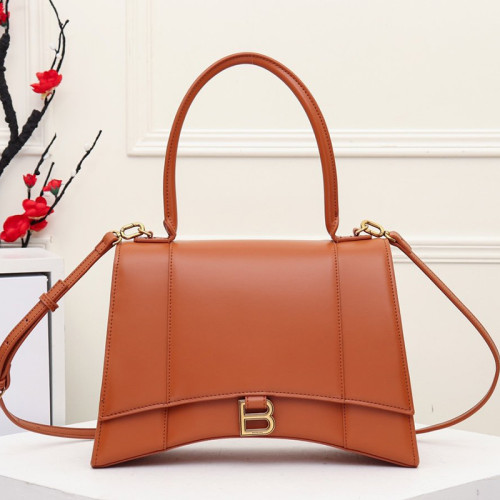 Balenciag Womens Bags Hourglass Large Top Handle Bag in Brown Shiny Box Calfskin