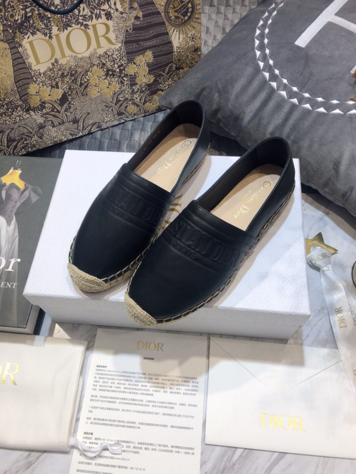 Dior Womens Shoes DIOR GRANVILLE ESPADRILLE Black Embossed Lambskin with Original Box KDB692LBO_S900