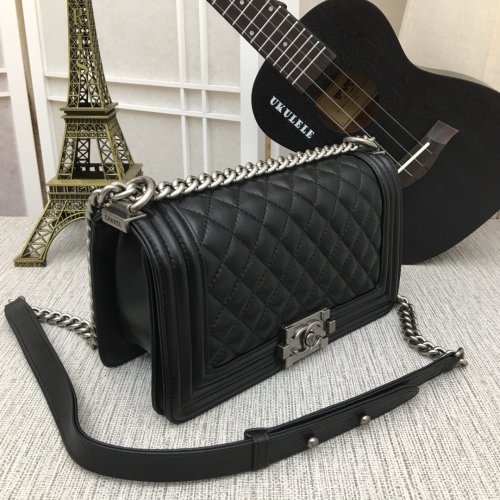 Chanel Womens Bags Crossbody Bag Boy Chanel Handbag Calfskin & Ruthenium-Finish Metal Black