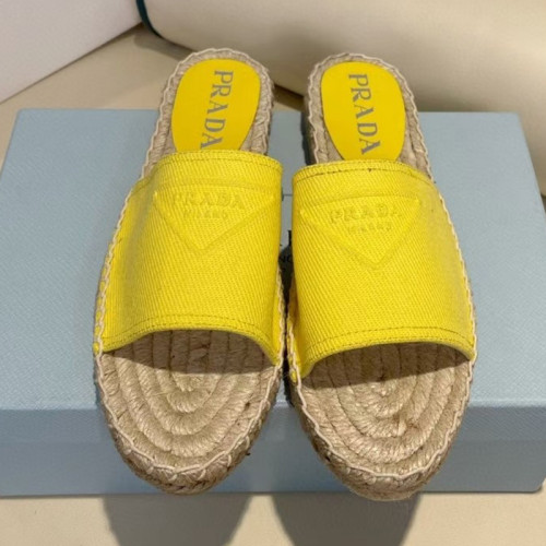 Prada Womens Shoes Casual Luxury Brand Breathable Hemp espadrilles Shoes Sandals Slippers with Original Box