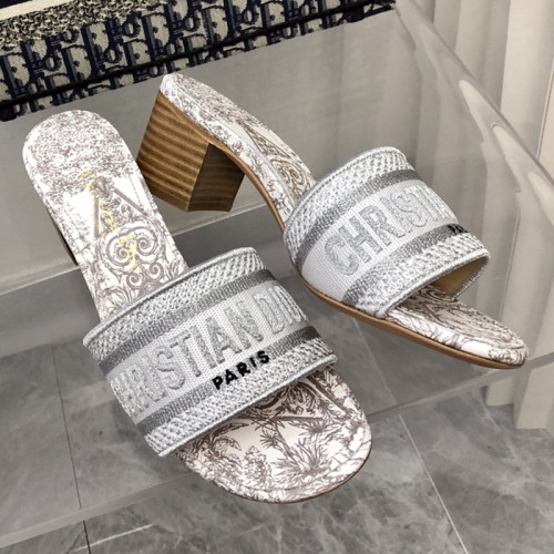 Dior Women Shoes DWAY HEELED SLIDE Embroidered Cotton Luxury Brand Womens Sandals Slippers with Original Box KCQ244ERC_S56B