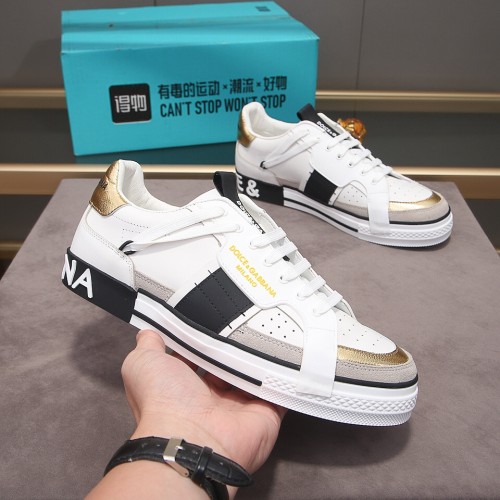 Dolce & Gabbana Mens Shoes Sneakers Rubber Sole Luxury Brand Calfskin 2.Zero custom sneakers with contrasting details with Original Box