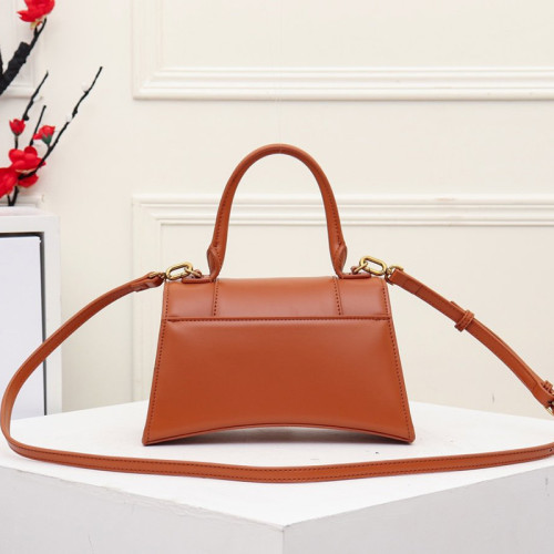 Balenciag Womens Bags Hourglass Medium Top Handle Bag in Brown Shiny Box Calfskin