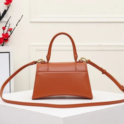 Balenciag Womens Bags Hourglass Medium Top Handle Bag in Brown Shiny Box Calfskin