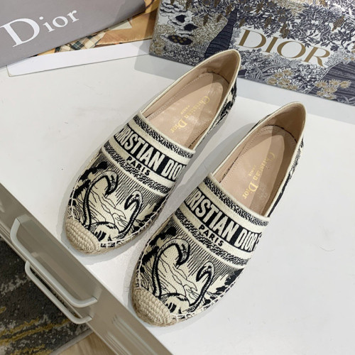 Dior Women Shoes Luxury Brand Design Dior Espadrille Nude Mesh Embroidery Womens Shoes with Original Box