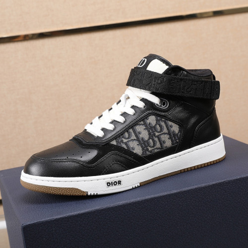 Dior Men Shoes Sneakers Luxury B27 High-Top Sneaker Black Smooth Calfskin With Beige And Black Dior Oblique Jacquard