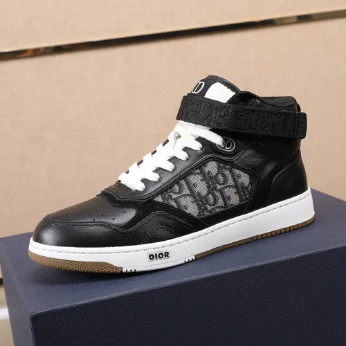 Dior Men Shoes Sneakers Luxury B27 High-Top Sneaker Black Smooth Calfskin With Beige And Black Dior Oblique Jacquard