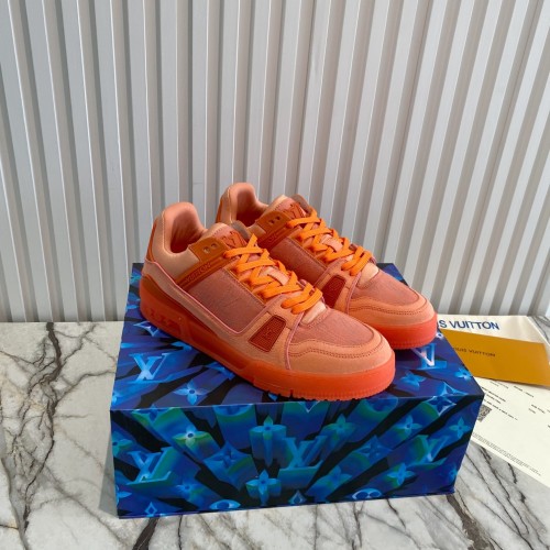 Louis Vuitton Men Shoes Fashion Design Luxury Brand LV TRAINER SNEAKER 1A8MJP Peach Pink Monogram denim with Original Box