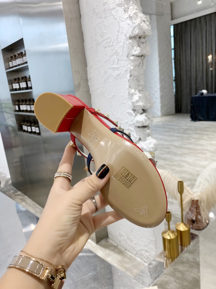 Valentino Women Shoes Mule Flip Flop Sandals ROMAN STUD SLIDE SANDAL IN QUILTED NAPPA with Original Box Luxury Brand