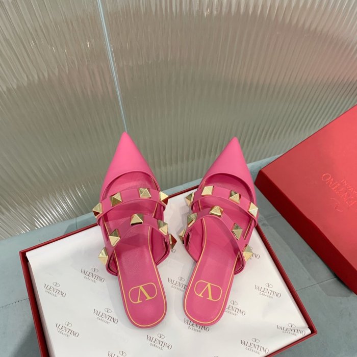 Valentino Women Shoes Mule Flip Flop Sandals ROMAN STUD FLAT MULE IN CALFSKIN with Original Box Luxury Brand