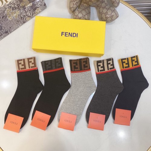 Fendi Socks 5 Pairs with Original Box Luxury Brand Breathable Fendi Sock