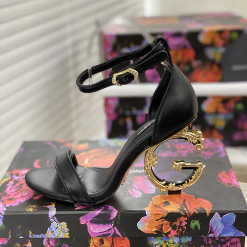 Dolce & Gabbana Womens Shoes Nappa Leather Sandals with Baroque DG Heel 9cm