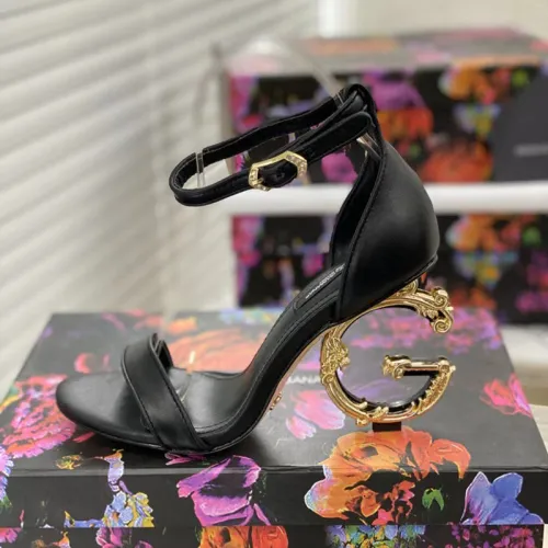 Dolce & Gabbana Womens Shoes Nappa Leather Sandals with Baroque DG Heel 9cm