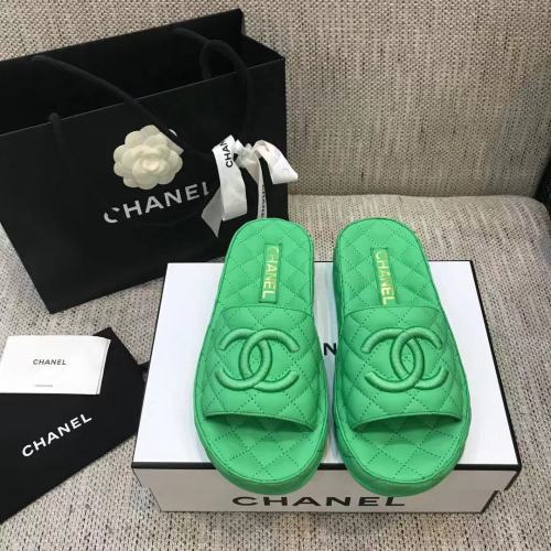 Chanel Womens Shoes Mules Lambskin Green