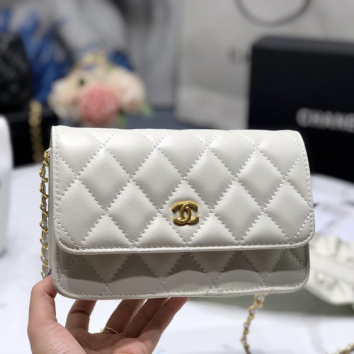 Chanel Womens Bags Crossbody Bag Wallet on Chain Lambskin & Gold-Tone Metal White