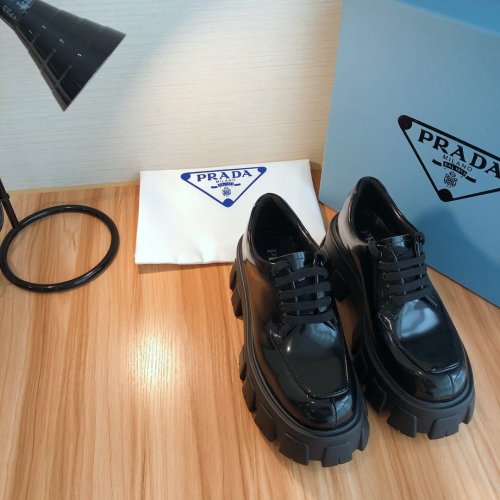 Prada Women Shoes Luxury Sneakers Monolith brushed calf leather lace-up shoes 1E708L_B4L_F0002_F_A055