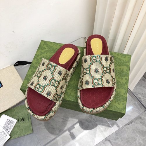 Gucci Womens Shoes Sandals Slides Slippers Luxury Brand Thick Sole Design Women's GG canvas slide sandal with Original Box 624695 H6320 9763