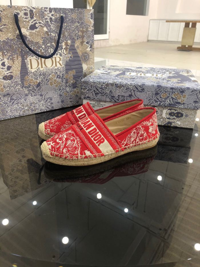 Dior Womens Shoes DIOR GRANVILLE ESPADRILLE Red Toile de Jouy Reverse Embroidered Cotton with Original Box KDB578TJE_S37W