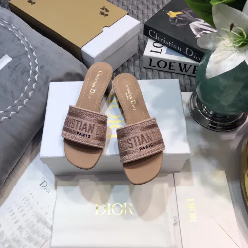 Dior Women Shoes DWAY HEELED SLIDE Embroidered Cotton Luxury Brand Womens Sandals Slippers with Original Box KCQ244ERC_S56B