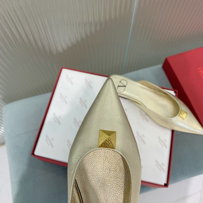 Valentino Women Shoes Mule Flip Flop Sandals ROMAN STUD FLAT MULE IN CALFSKIN with Original Box Luxury Brand