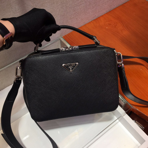 Prada Mens Bags Shoulder Messenger Bags Handbags Luxury Brand Black Prada Brique Saffiano leather bag with Original Box 2VH069_9Z2_F0002_V_YMI