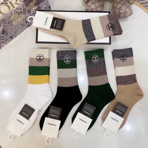 Chanel Socks 5 Pairs with Original Box Luxury Brand Breathable Chanel Sock