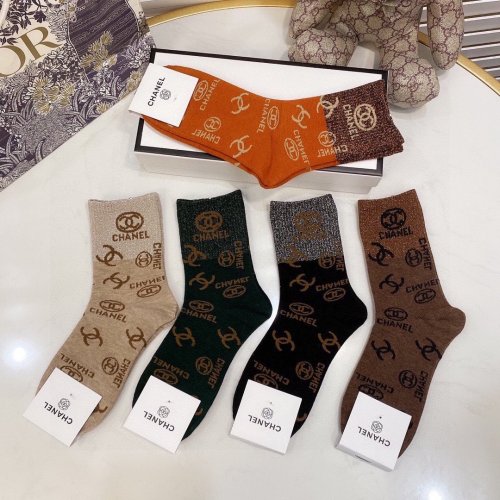 Chanel Socks 5 Pairs with Original Box Luxury Brand Breathable Chanel Sock