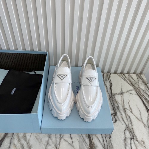 Prada Women Shoes Casual Design Luxury Brand Monolith pointy brushed leather loafers 1D663M_055_F0009_F_055 with Original Box