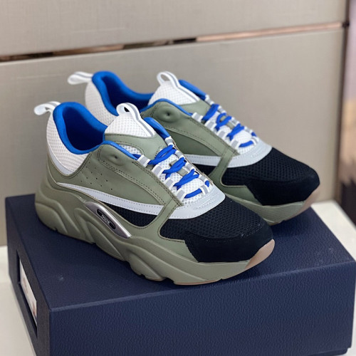 Dior Mens Shoes Sneakers Luxury Brand Breathable Design B22 SNEAKER B22 SNEAKER Cream and Black Technical Mesh and Olive Smooth Calfskin