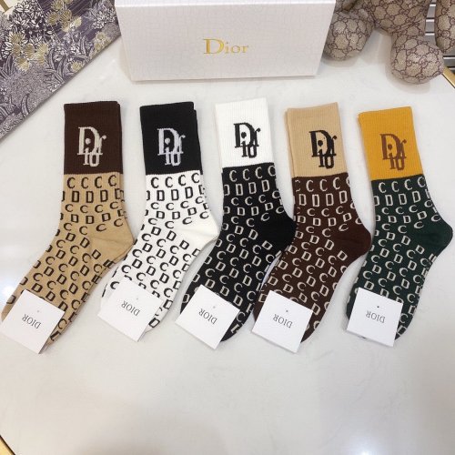 Dior Socks 5 Pairs with Original Box Luxury Brand Breathable Dior Sock
