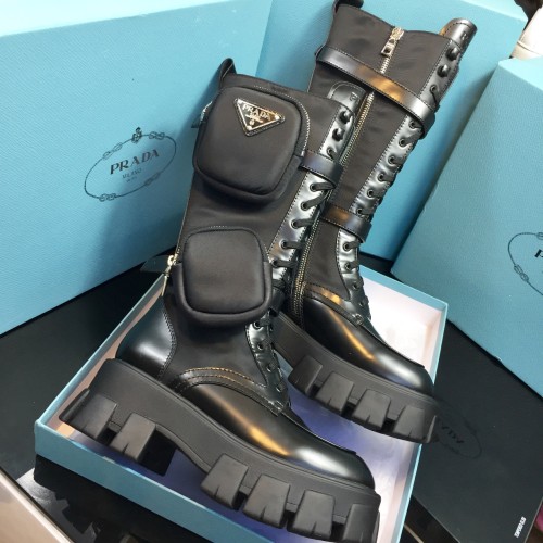 Prada Women Shoes Boots Luxury Brand Brushed rois leather and nylon Monolith boots 1W257M_3L09_F0002_F_055