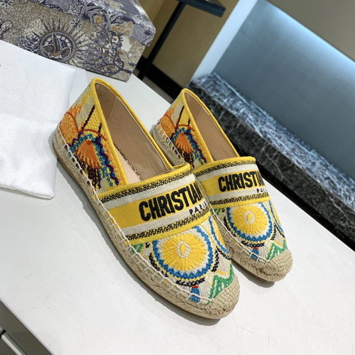 Dior Women Shoes Luxury Brand Design Dior Espadrille Nude Mesh Embroidery Womens Shoes with Original Box
