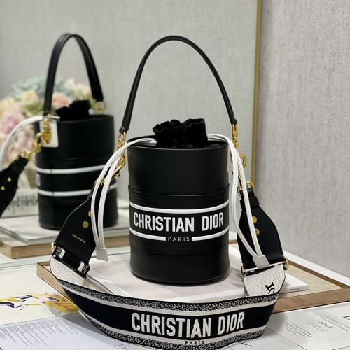 Dior Womens Bags Shoulder Messenger Bags Luxury Brand Dior SMALL DIOR VIBE BUCKET BAG White and Black Smooth Calfskin M8703OOBR_M933