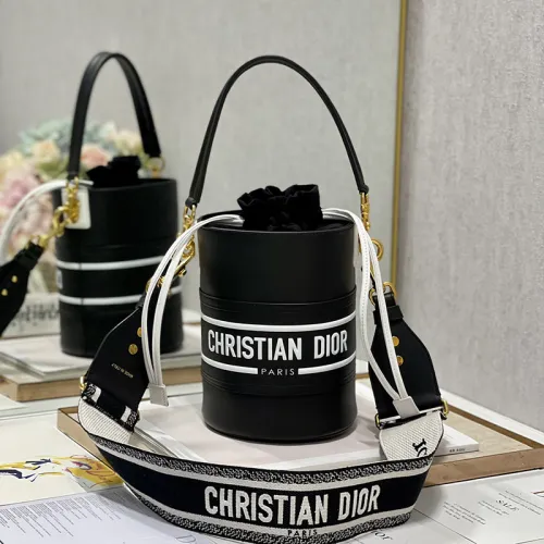 Dior Womens Bags Shoulder Messenger Bags Luxury Brand Dior SMALL DIOR VIBE BUCKET BAG White and Black Smooth Calfskin M8703OOBR_M933