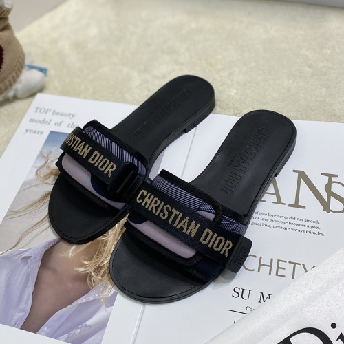 Dior Womens Shoes Sandals Slippers Slide Luxury Brand DIO(R)EVOLUTION SLIDE Shiny Technical Fabric with Dior Oblique Print with Original Box