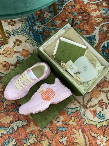 Gucci Women Shoes Women's Rhyton Gucci logo leather sneaker Luxury Brand with Original Box
