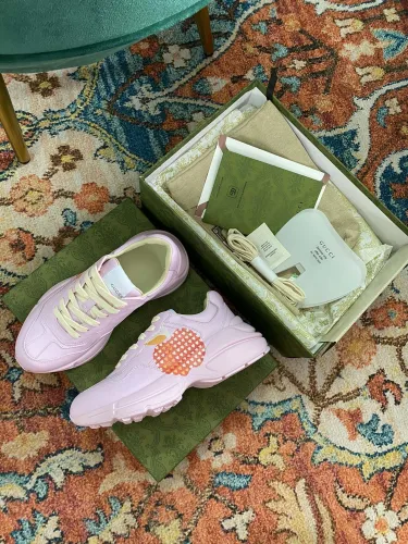 Gucci Women Shoes Women's Rhyton Gucci logo leather sneaker Luxury Brand with Original Box
