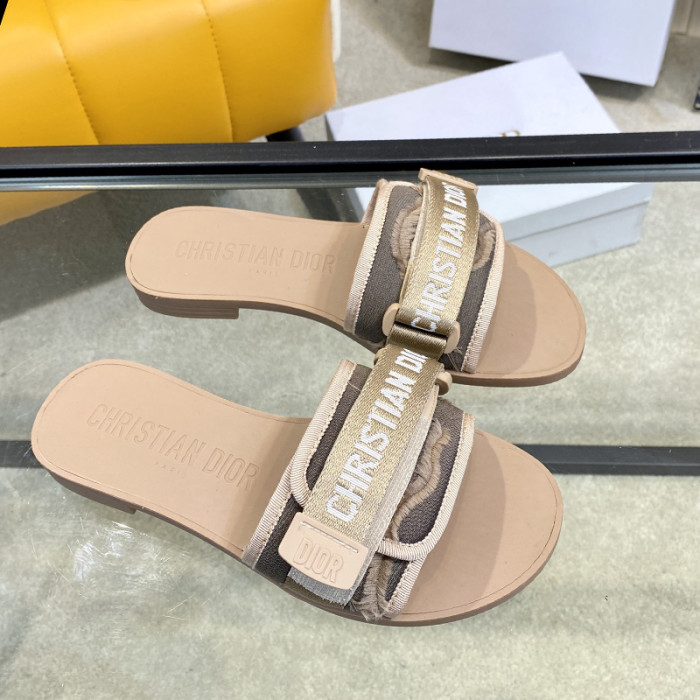 Dior Womens Shoes Sandals Slippers Slide Luxury Brand DIO(R)EVOLUTION SLIDE Shiny Technical Fabric with Dior Oblique Print with Original Box
