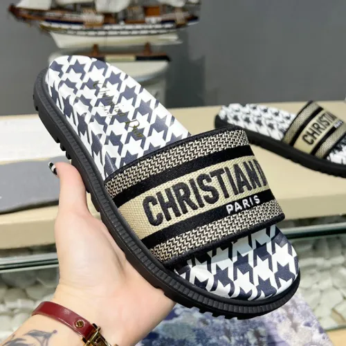 Dior Women Shoes Slippers DWAY SLIDE Luxury Brand DWAY SLIDE Cotton Embroidery with Micro Houndstooth with Original Box KCQ550PPE_S19O