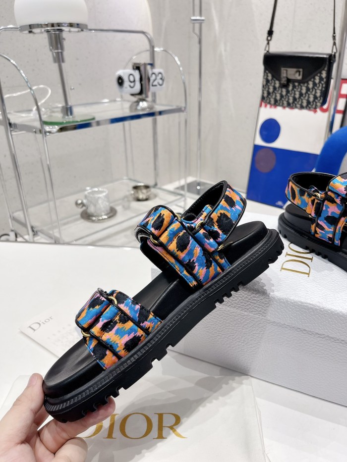 Dior Women Shoes Sandals Luxury Brand DIORACT SANDAL Blue Multicolor Mizza Printed Silk with Original Box KCQ549MZS_S57P