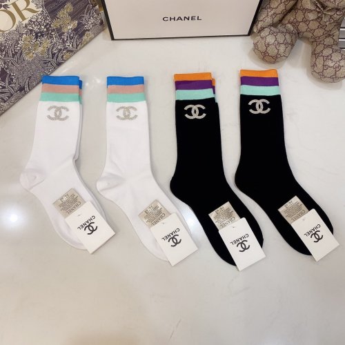 Chanel Socks 4 Pairs with Original Box Luxury Brand Breathable Chanel Sock