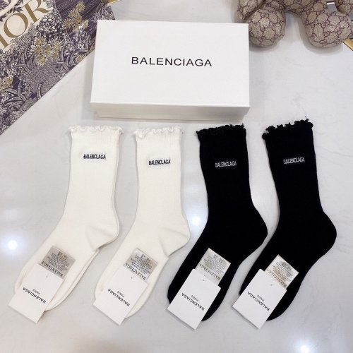 Balenciaga Socks 4 Pairs with Original Box Luxury Brand Breathable Balenciaga Sock