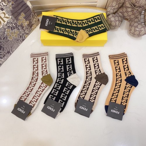 Fendi Socks 5 Pairs with Original Box Luxury Brand Breathable Fendi Sock