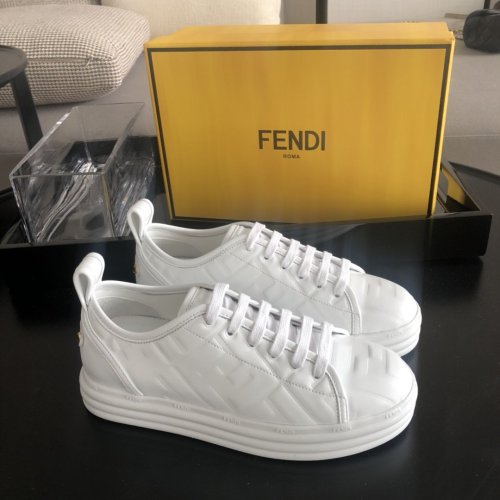Fendi Womens Shoes FENDI RISE White Leather Flatform Sneakers with Original Box
