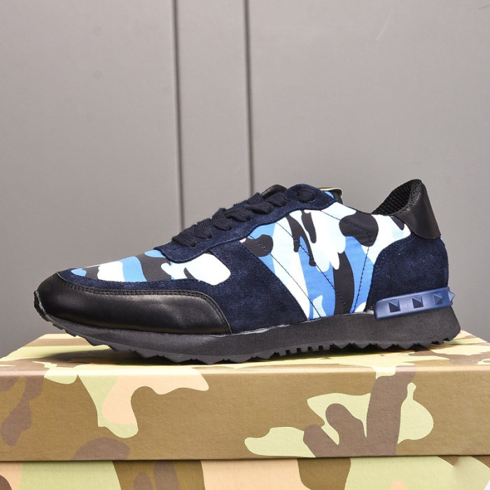 Valentino Men Shoes Fashion Design Luxury Brand ROCKRUNNER CAMOUFLAGE LAMINATED STUDDED SNEAKER with Original Box