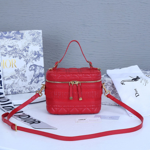 Dior Womens Bags Crossbody Bag SMALL DIORTRAVEL VANITY CASE Poppy Red Cannage Lambskin