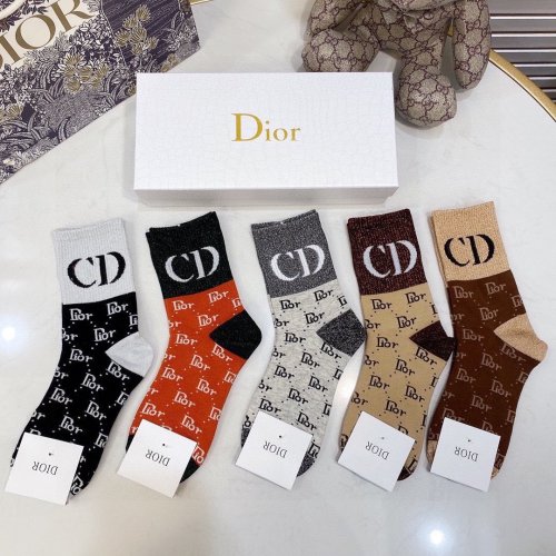 Dior Socks 5 Pairs with Original Box Luxury Brand Breathable Dior Sock
