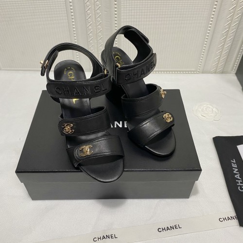 Chanel Womens Shoes Sandals Lambskin Black G37387 X01000 94305